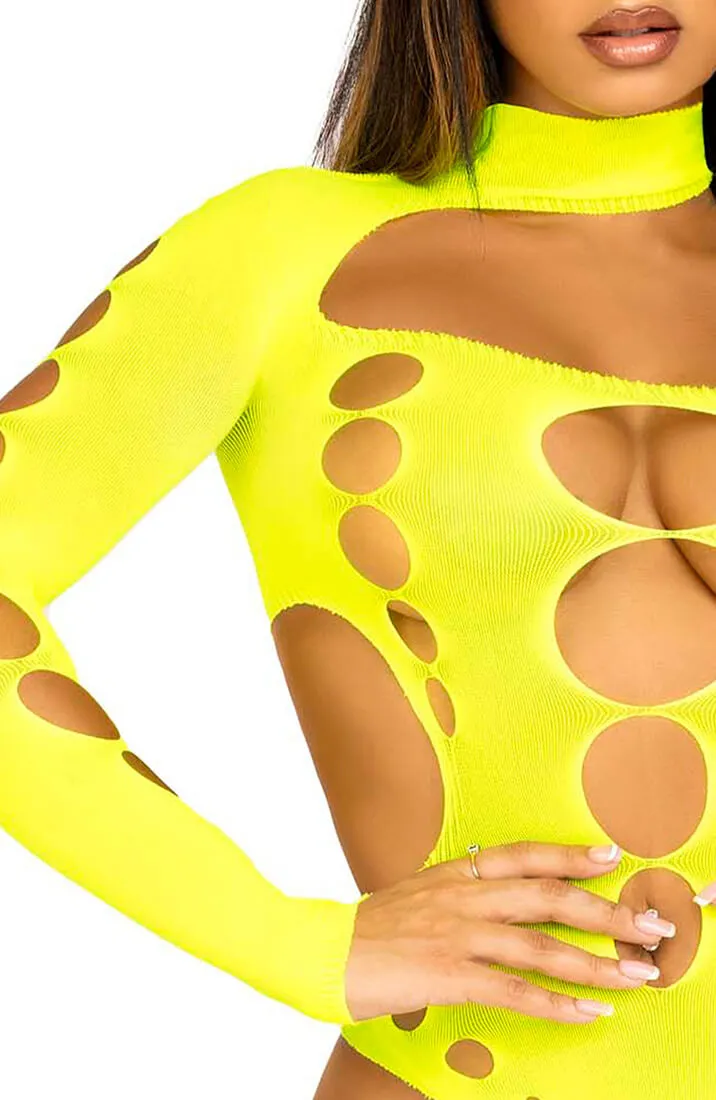 Neon yellow cut-out bodysuit - Drama Here I Come